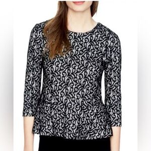 J. Crew Peplum Lace Blouse Round Neck Top Black White size Small